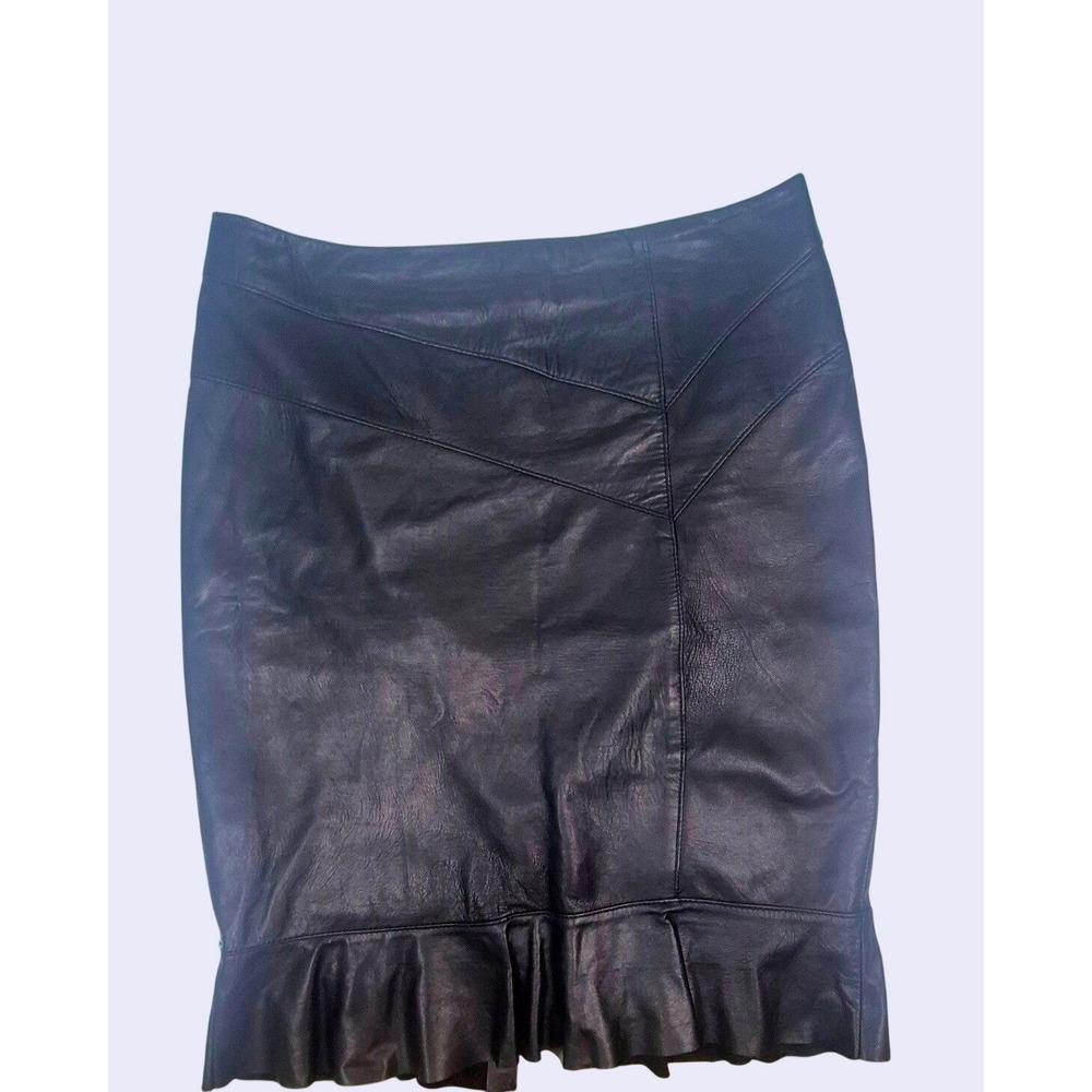 Skirt Danier Womens 8 Black Ruffle Hem Italian Leather Pencil